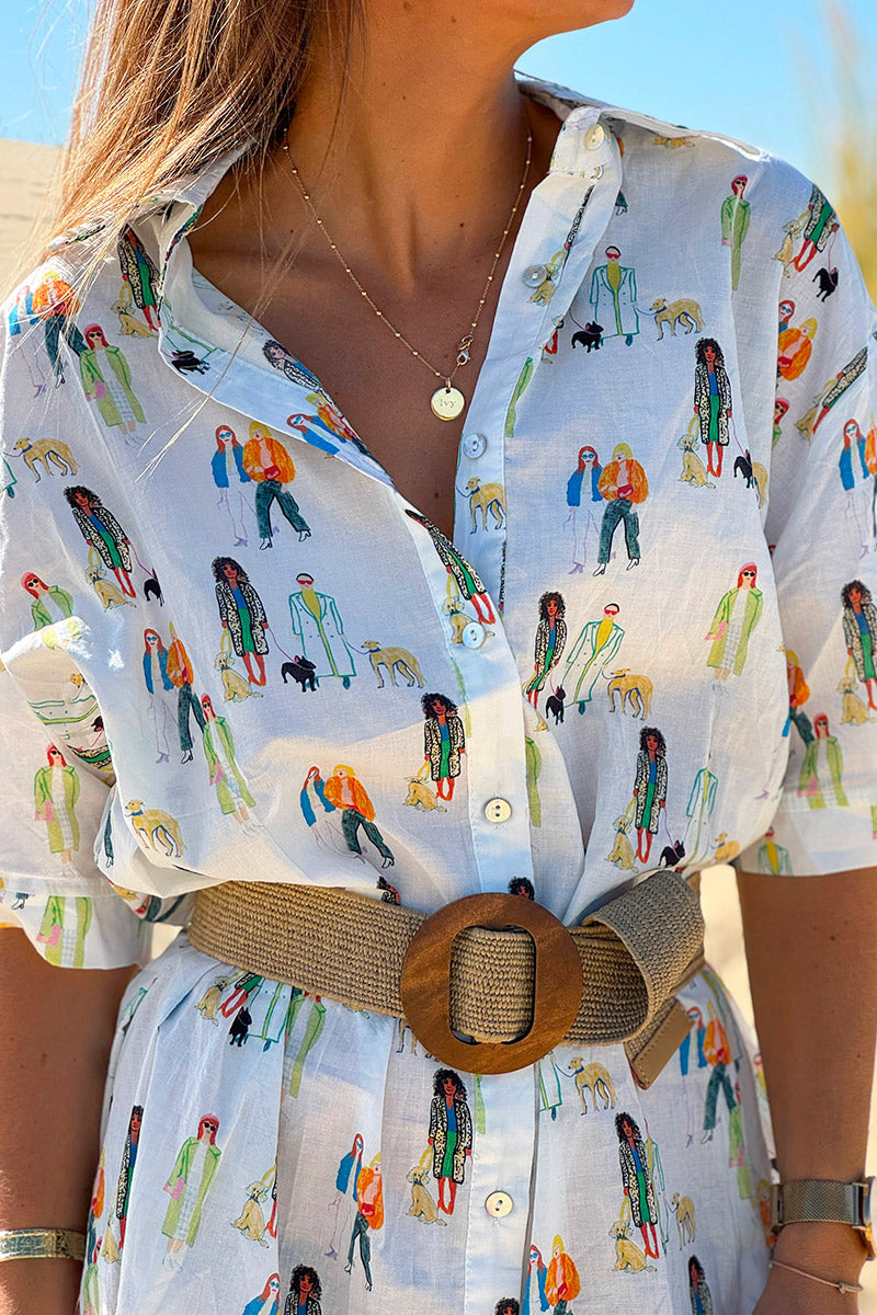 White Dog Walkers Shirt Dress