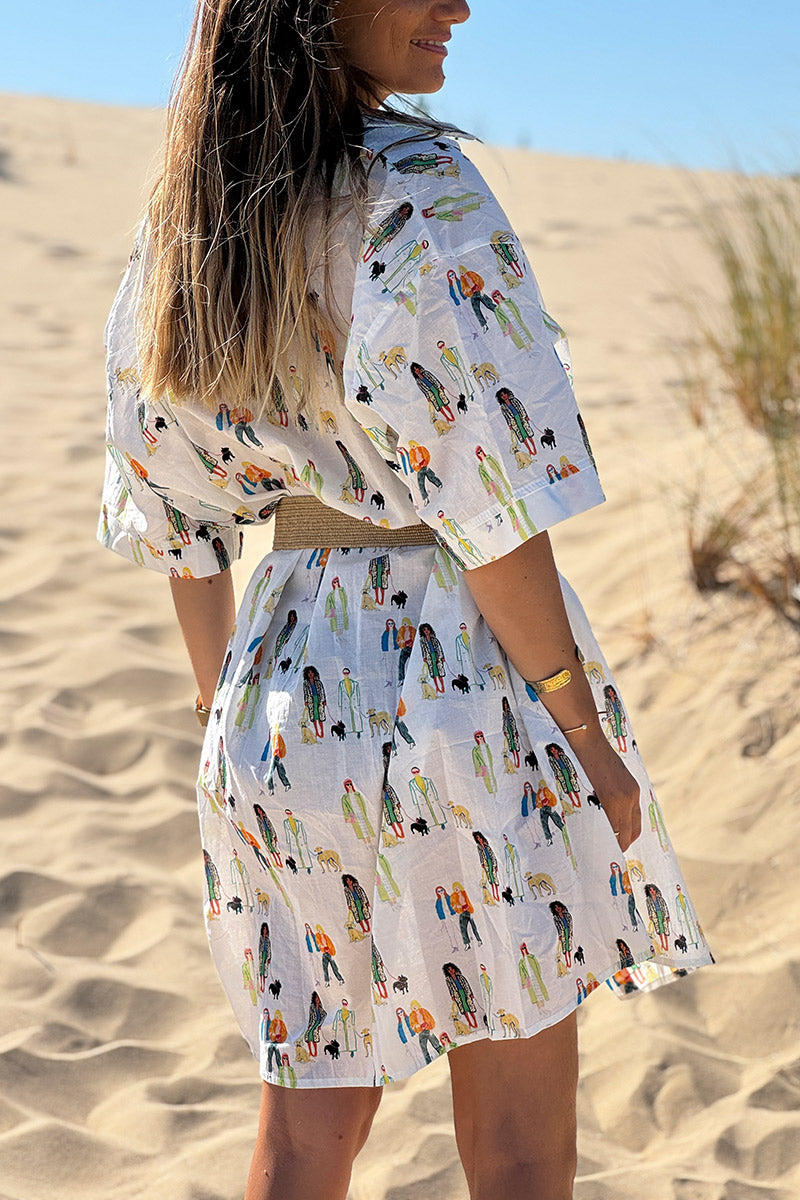 White Dog Walkers Shirt Dress