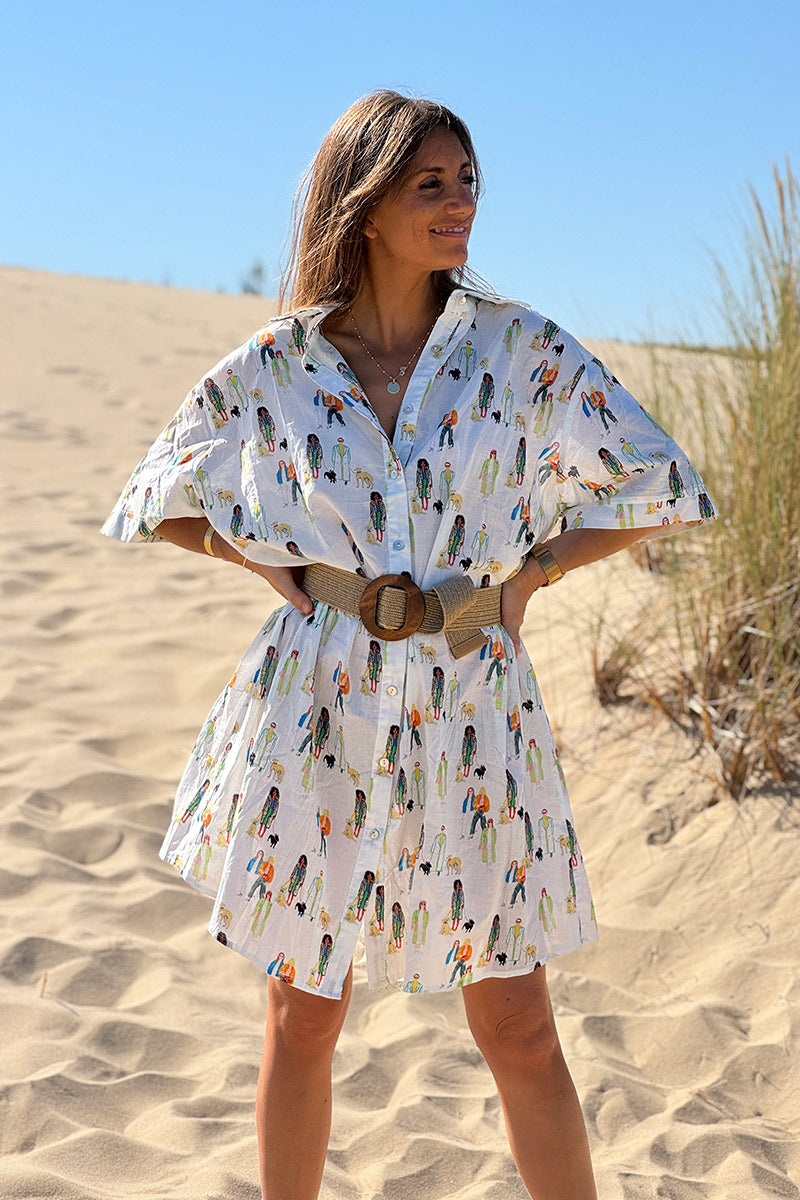 White Dog Walkers Shirt Dress