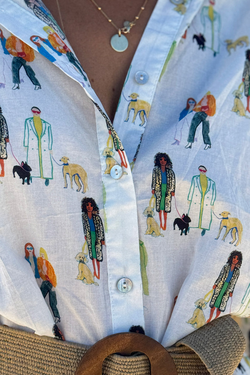 White Dog Walkers Shirt Dress