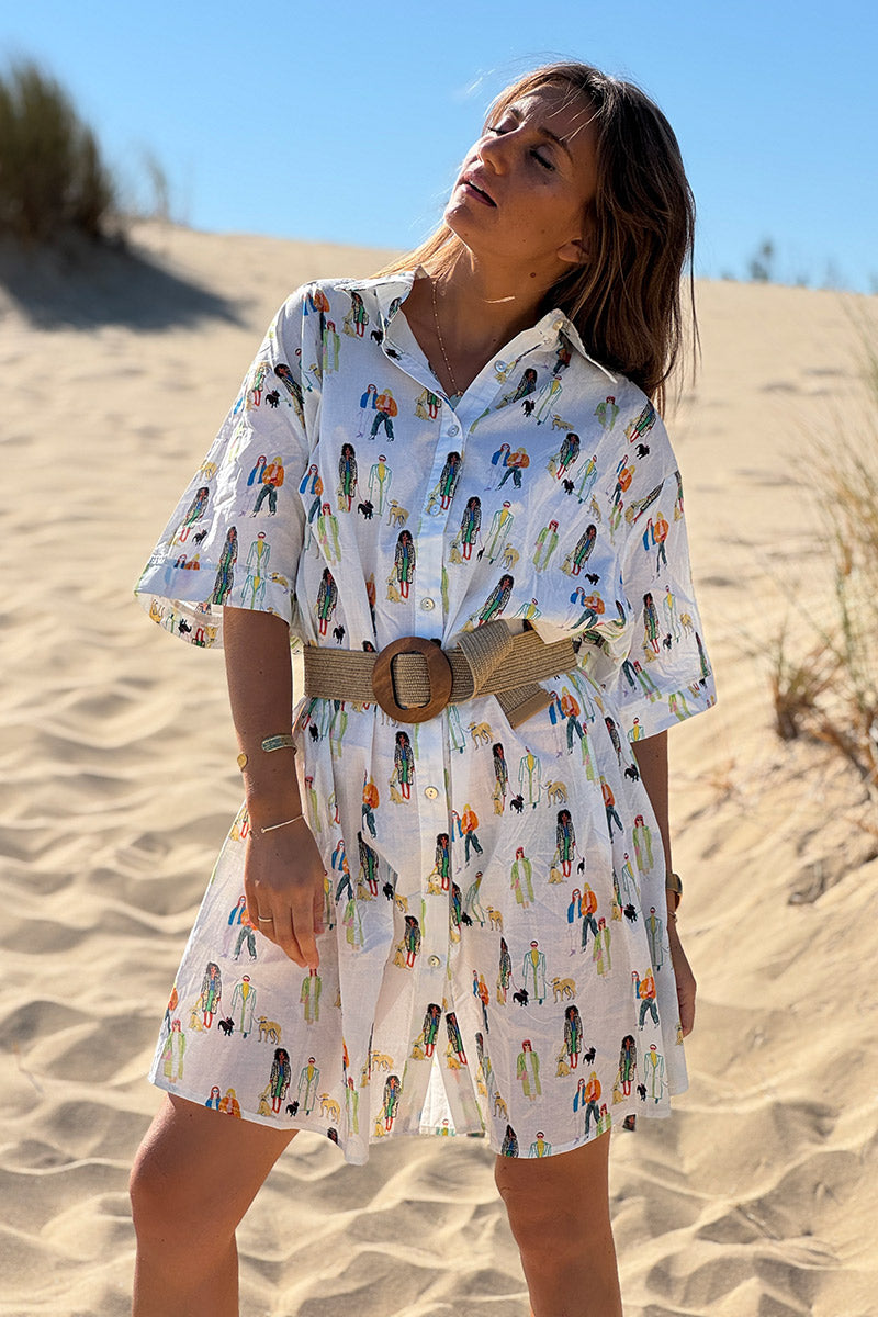 White Dog Walkers Shirt Dress