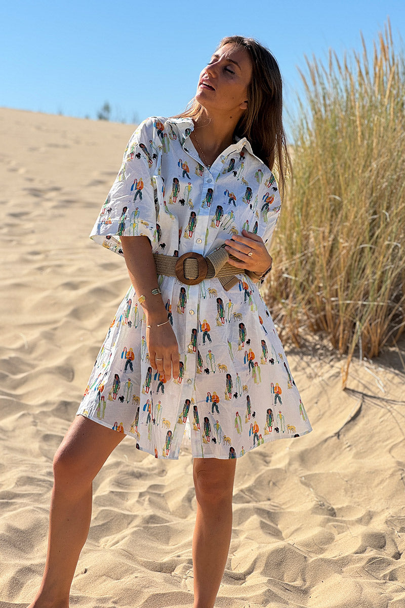 White Dog Walkers Shirt Dress