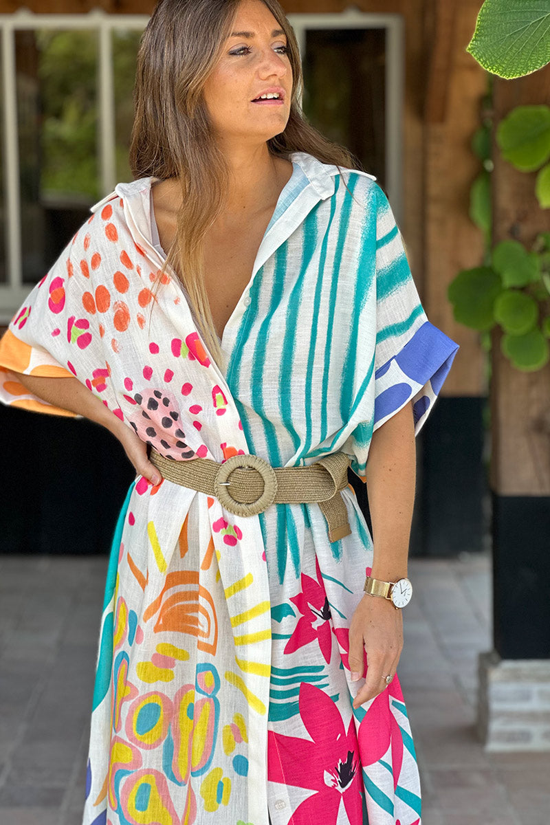 White Summer Stripes Tropical Resort Dress