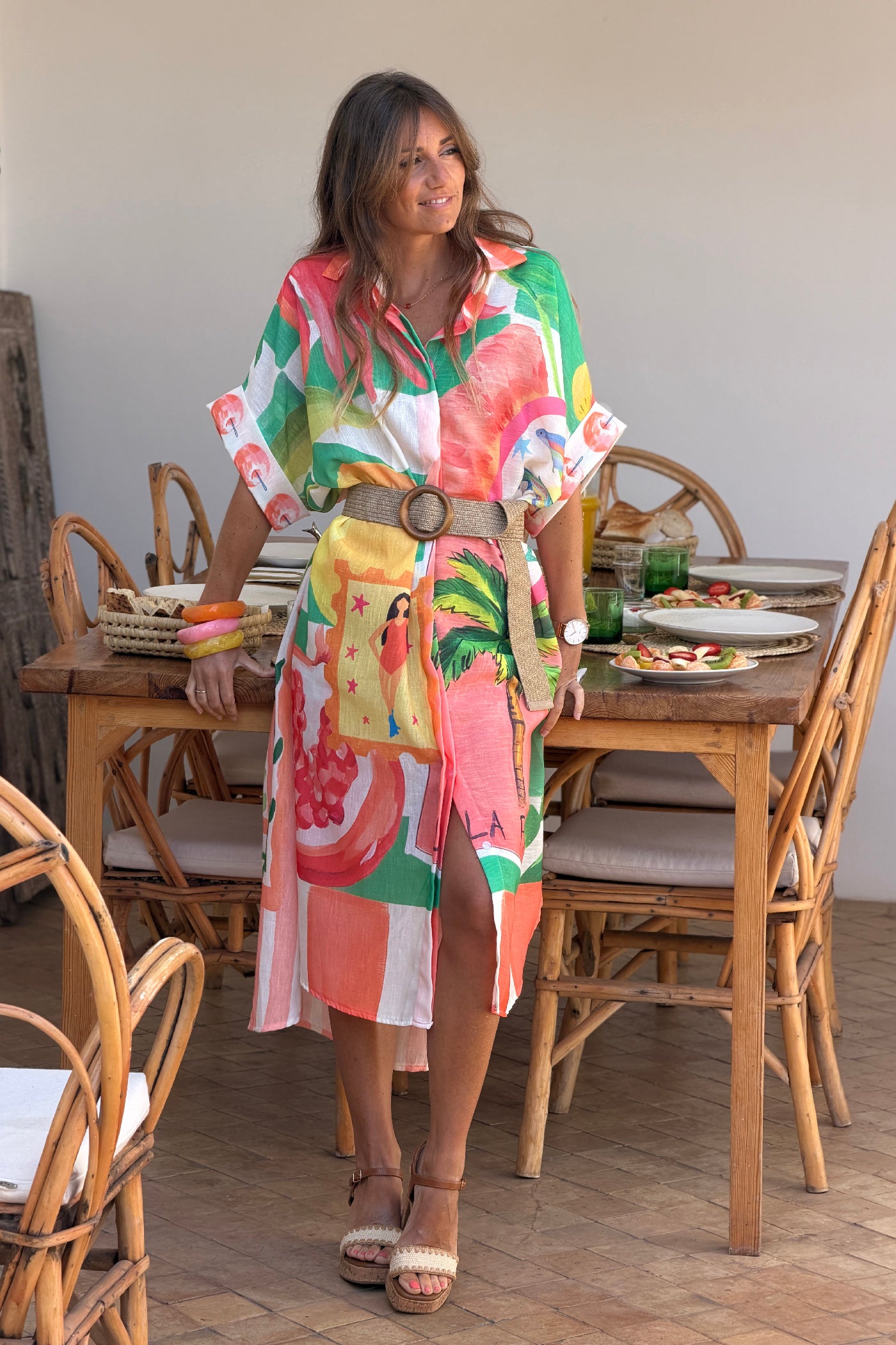 Orange “La Palma” Tropical Motif Caftan