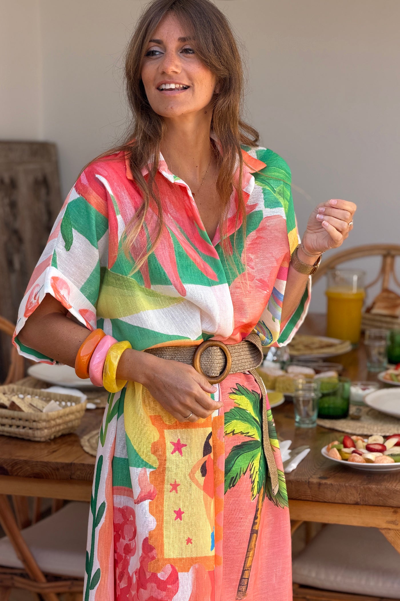 Orange “La Palma” Tropical Motif Caftan