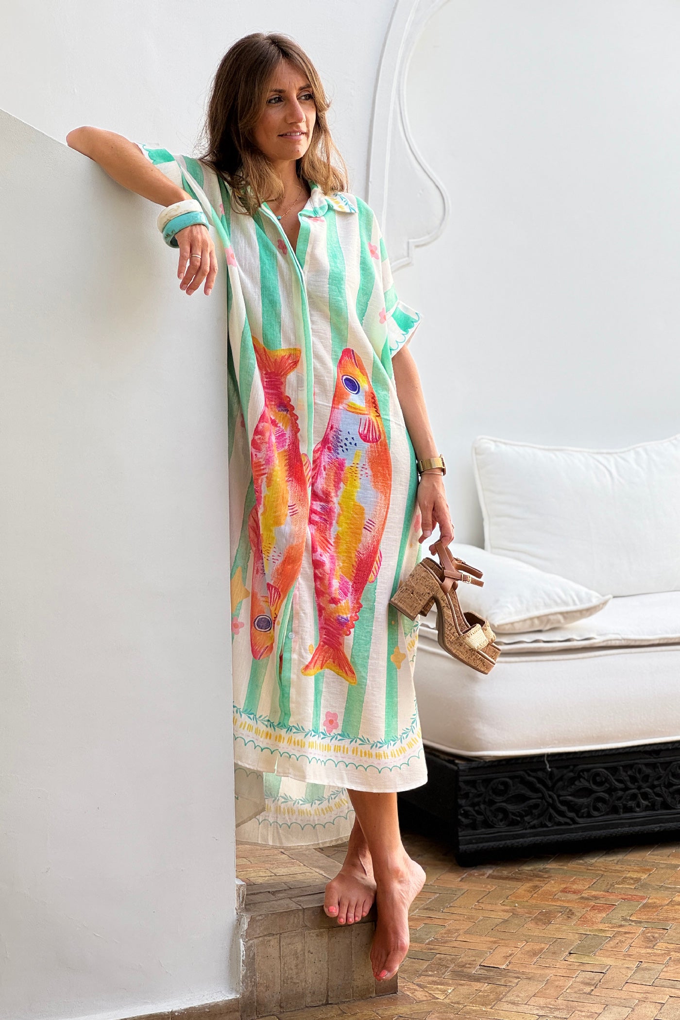 Light Green Sardine Stripe Caftan