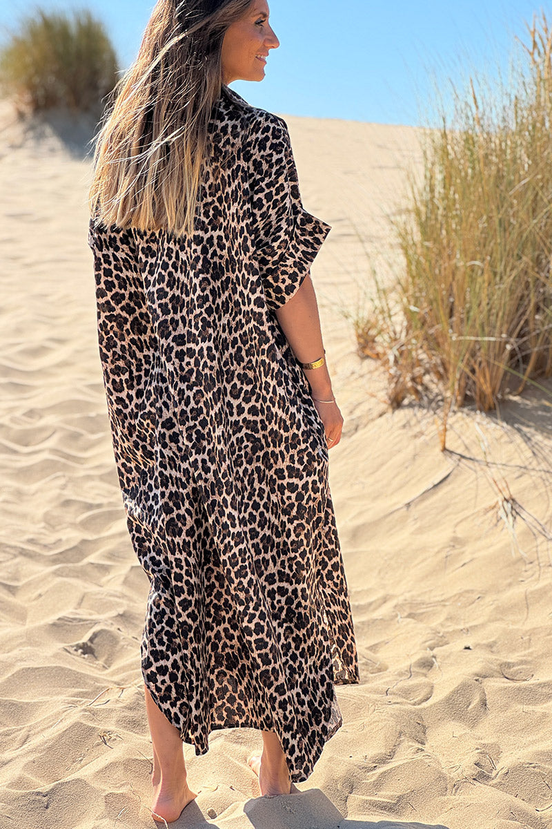 Leopard Print Jungle Applique Poplin Shirt Dress