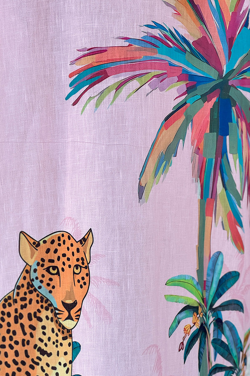 Pink Wild Palms Mixed Media Shirt Dress
