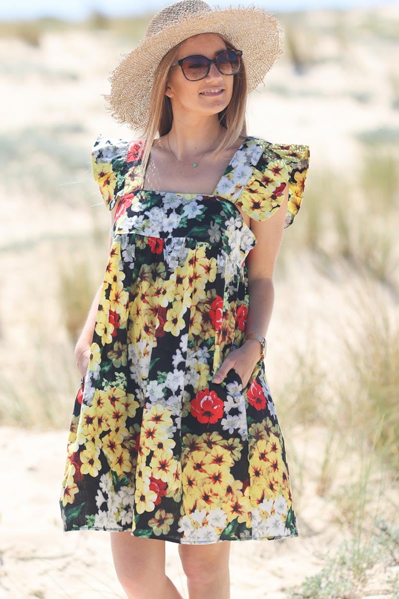 Robe-col-carre-motif-floral-jaune-E090-(1)