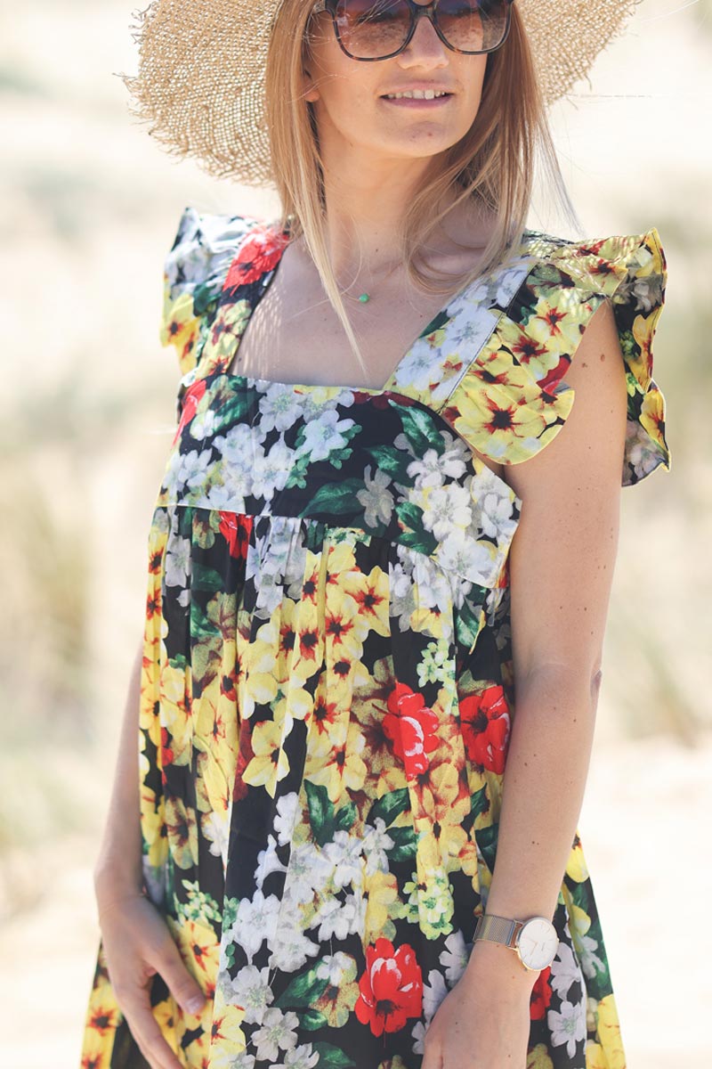 Robe-col-carre-motif-floral-jaune-E090-(1)