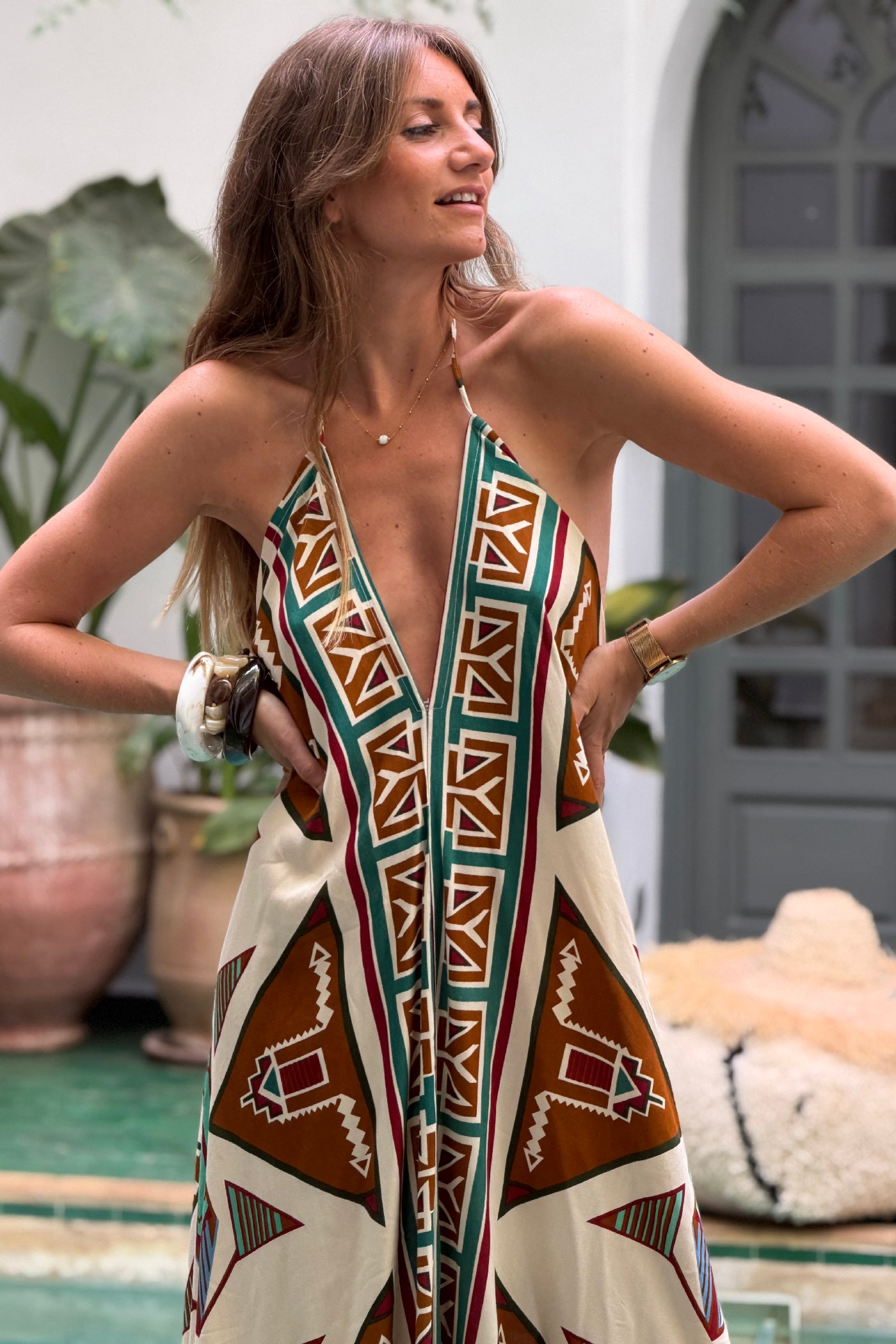 Beige Ankara Print Elegant Maxi Dress