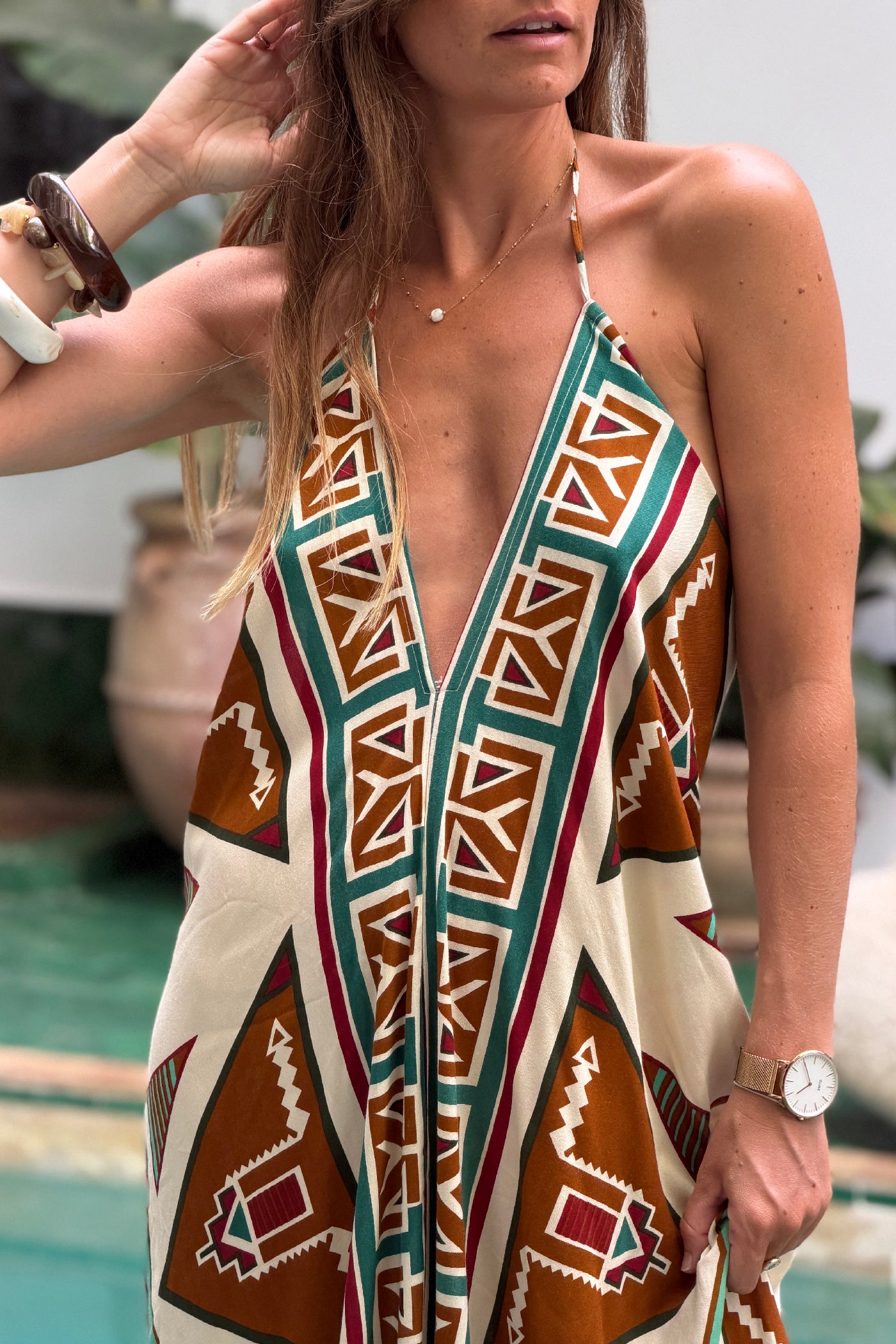 Beige Ankara Print Elegant Maxi Dress