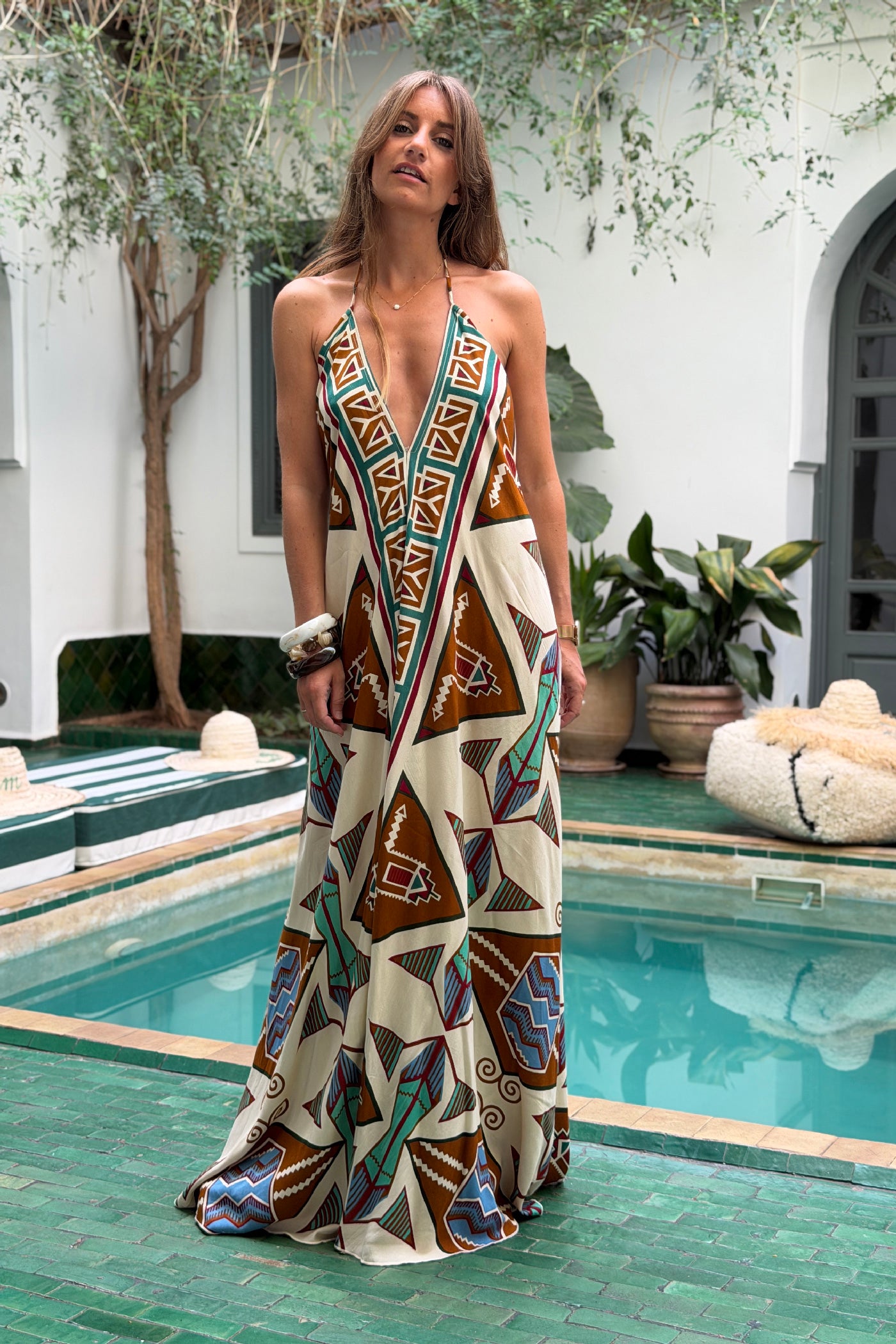 Beige Ankara Print Elegant Maxi Dress