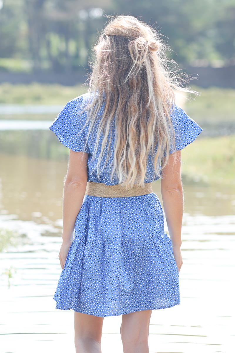 Robe en coton bleu roi col v petits coeurs E165 (1)