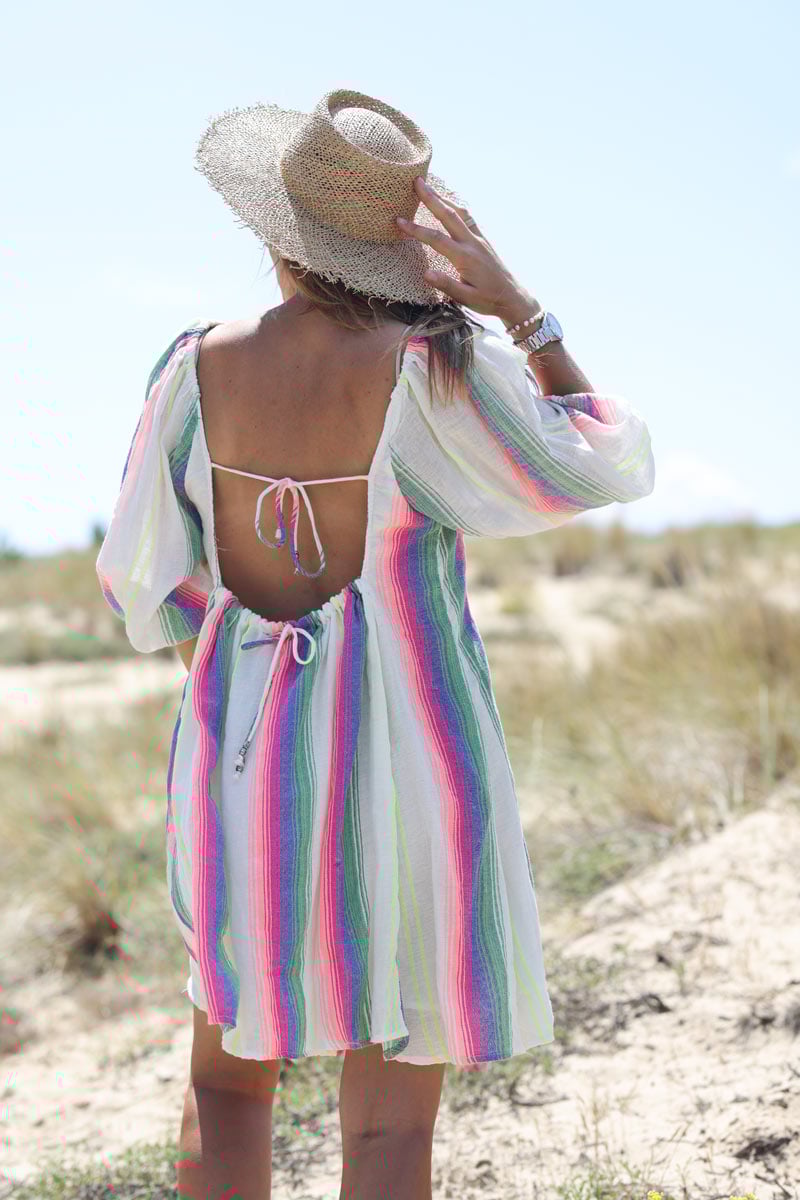 Robe en coton doublee dos nu rayures verticales colorees h122 (1)