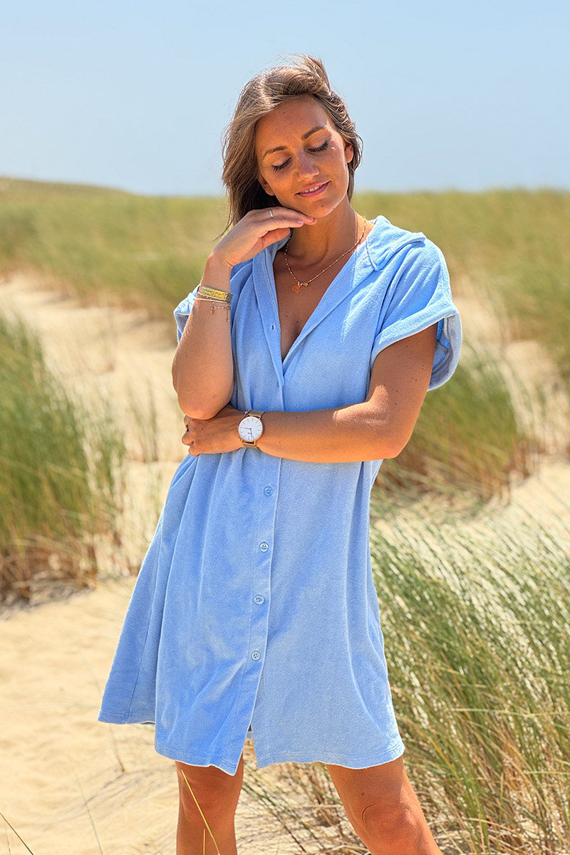 Baby blue Terry Cloth Button-Down Shirt Dress
