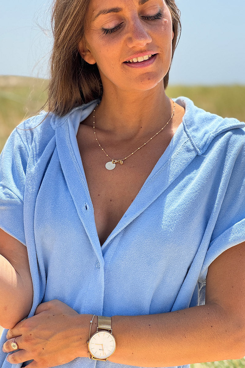 Baby blue Terry Cloth Button-Down Shirt Dress