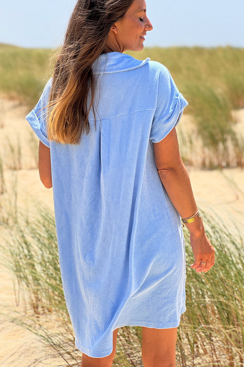 Baby blue Terry Cloth Button-Down Shirt Dress