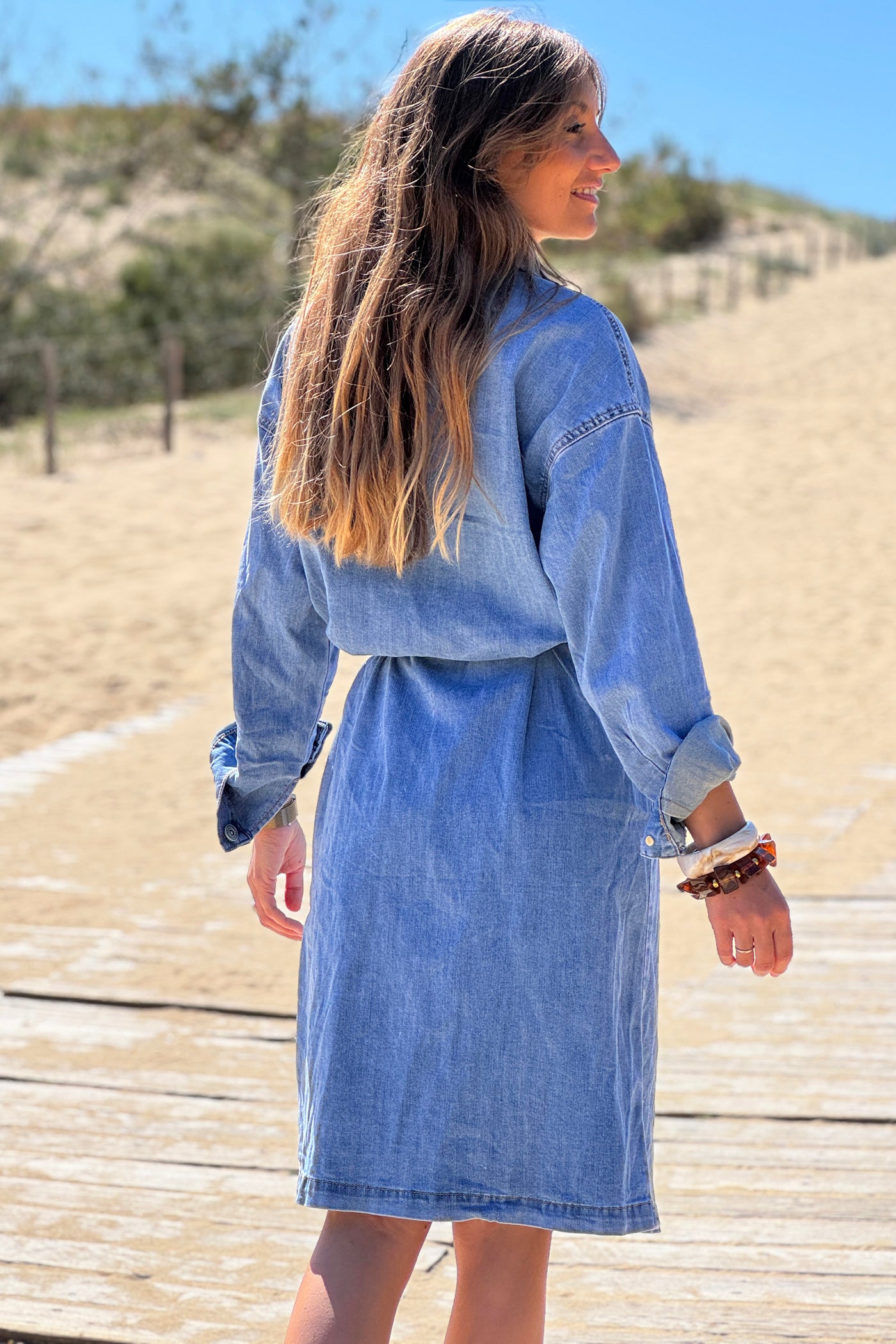Chambray Denim Belted Dress