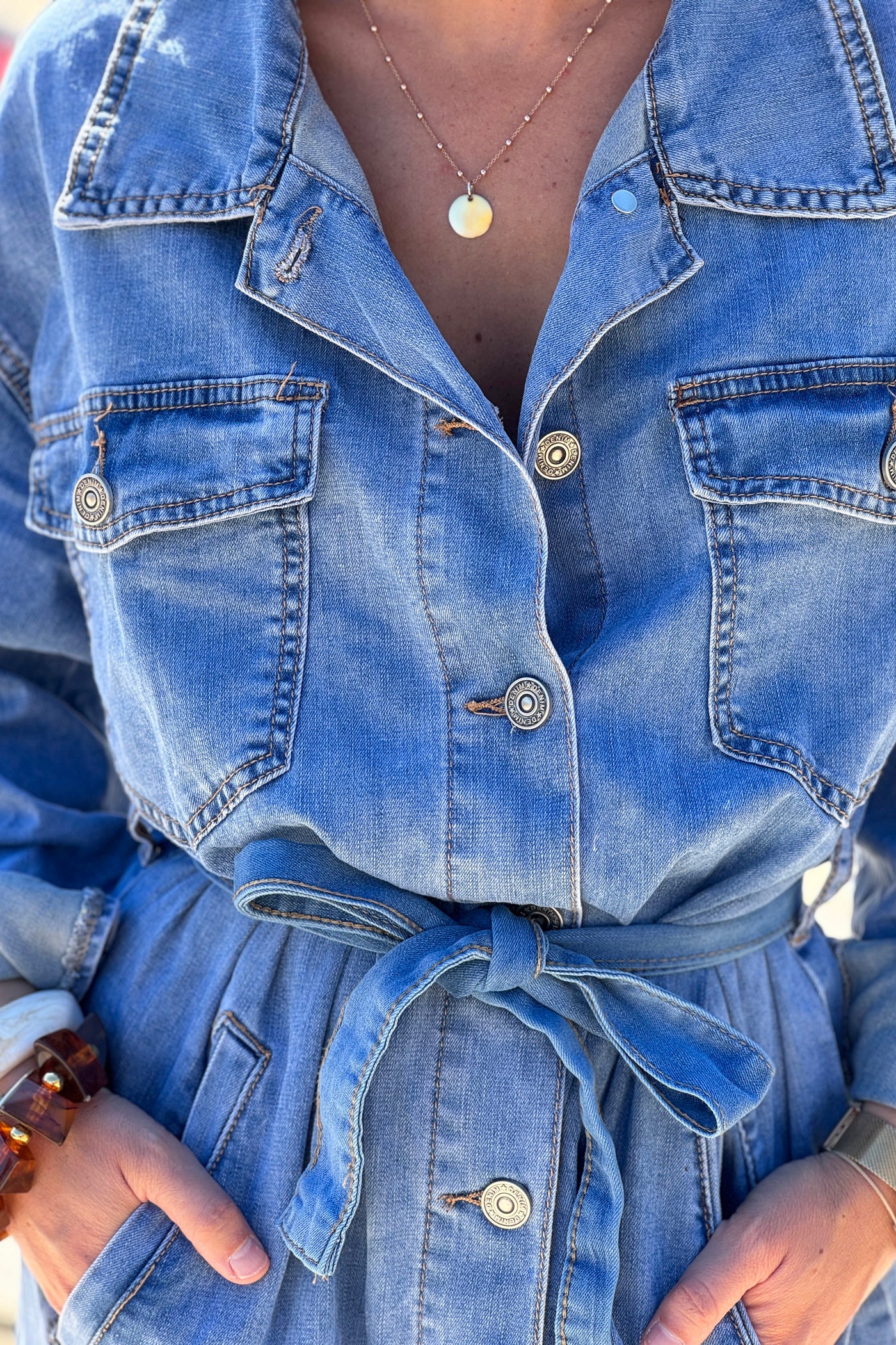 Chambray Denim Belted Dress