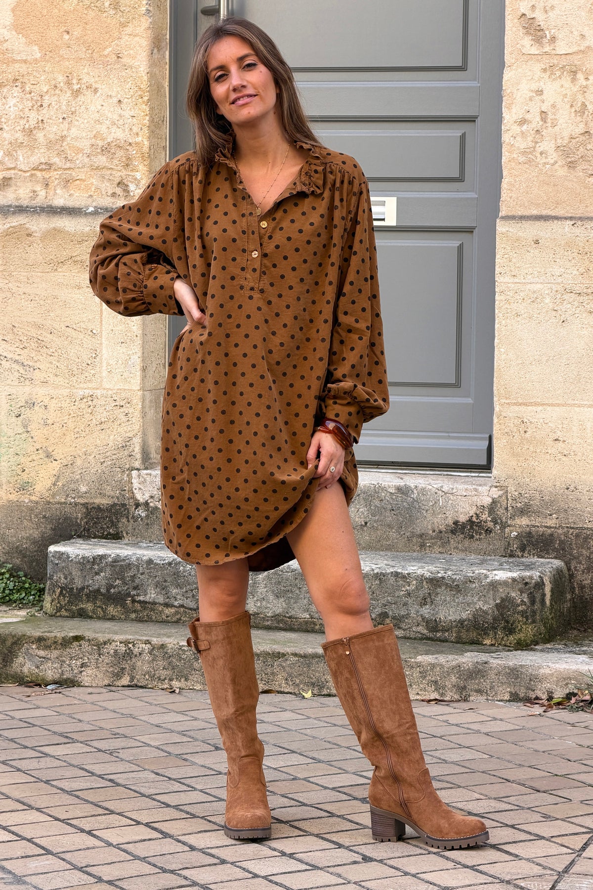 Camel Suedette Pull-On Boots with Buckle