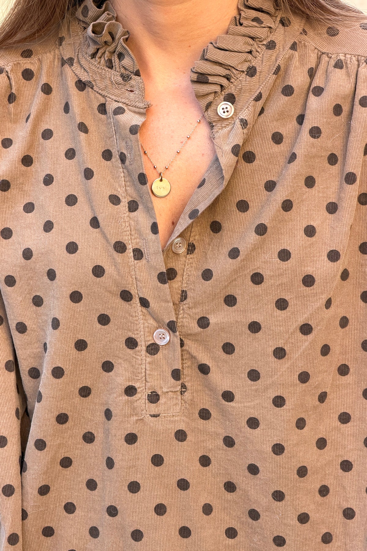 Taupe Polka Dot Corduroy Dress