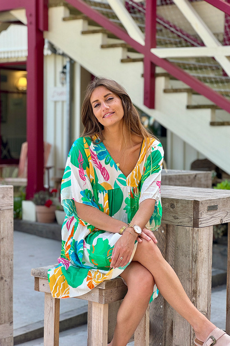 Green Tropical Foliage Caftan