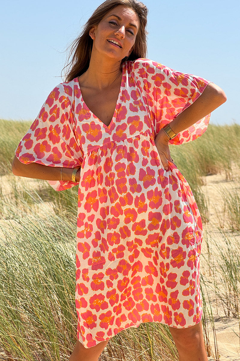 Pink Leopard Print V-Neck Sundress