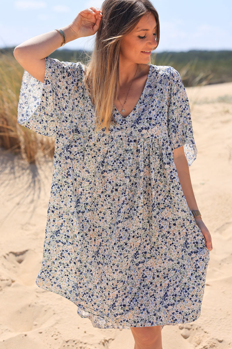 Vestido fluido Jeanne azul marino estampado liberty