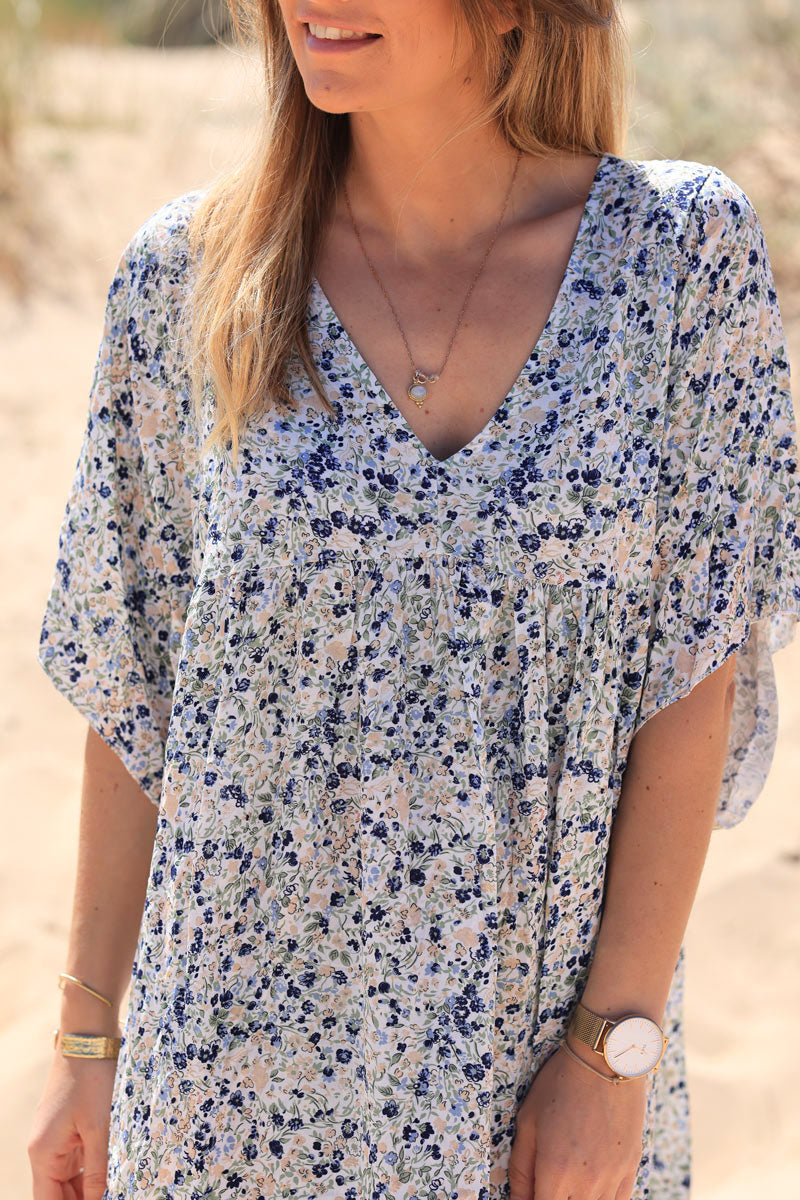Vestido fluido Jeanne azul marino estampado liberty