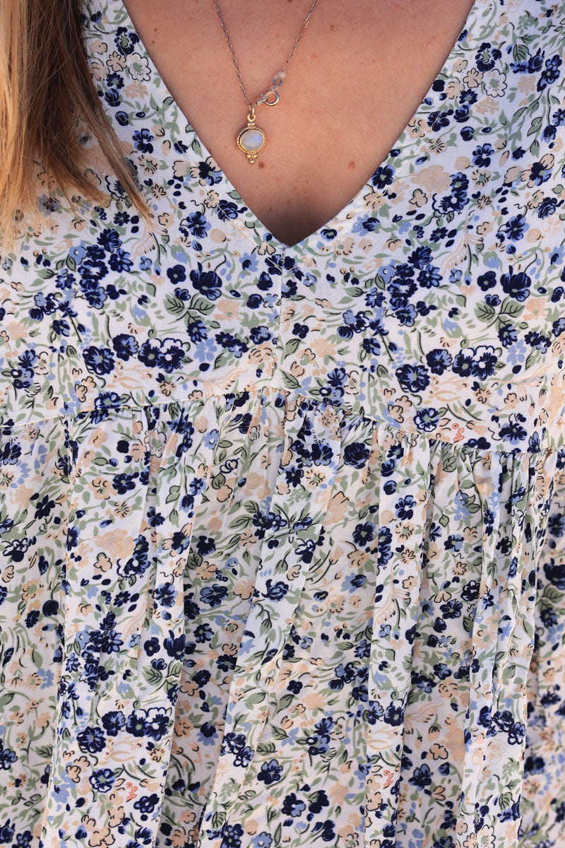Vestido fluido Jeanne azul marino estampado liberty