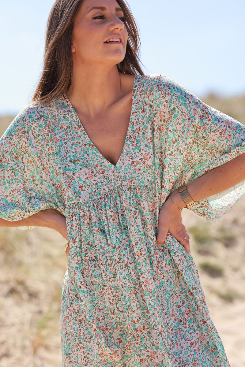 Robe fluide imprimé liberty turquoise Jeanne