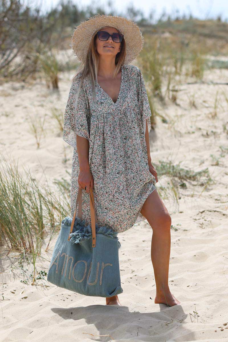 Celadon green liberty print flowing smock dress Jeanne
