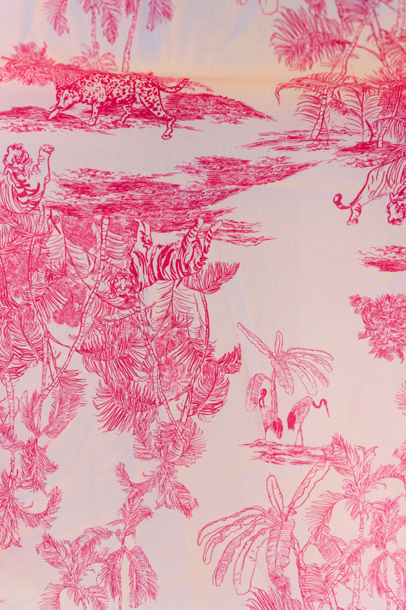 Robe fluide imprimé toile de jouy fuchsia