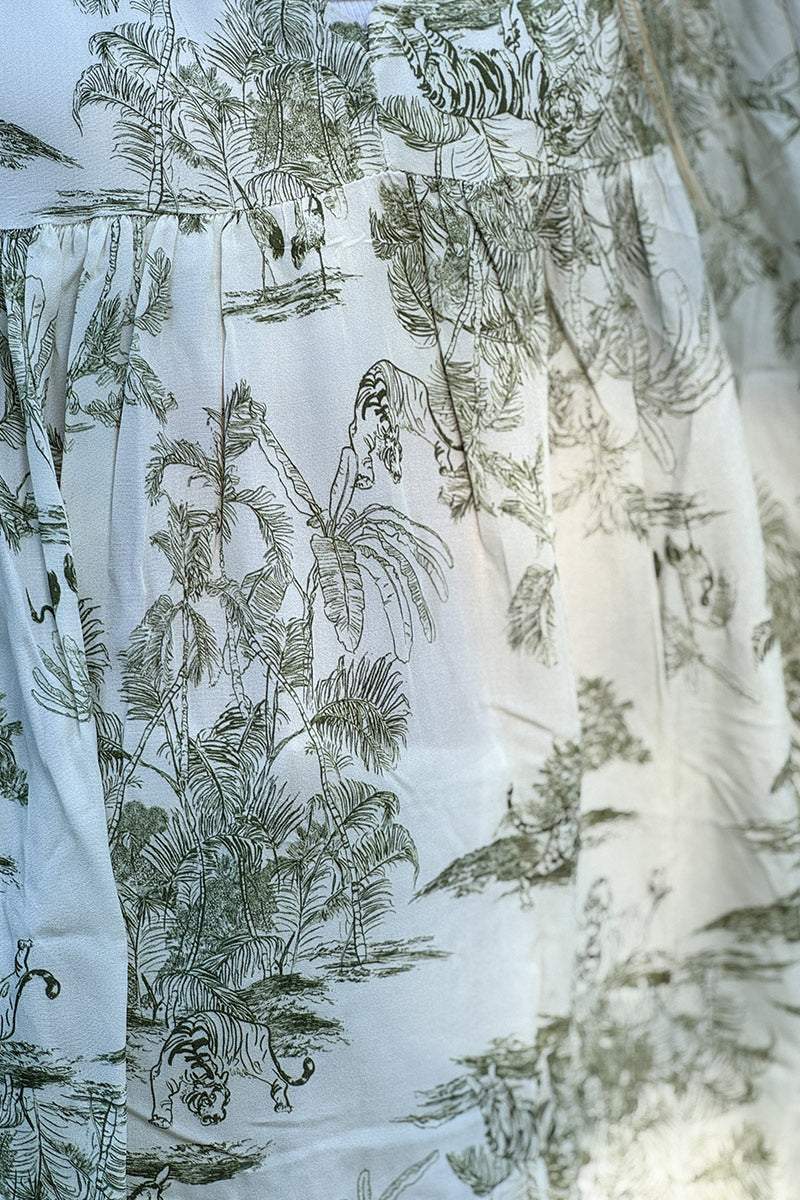 Robe fluide imprimé toile de jouy kaki
