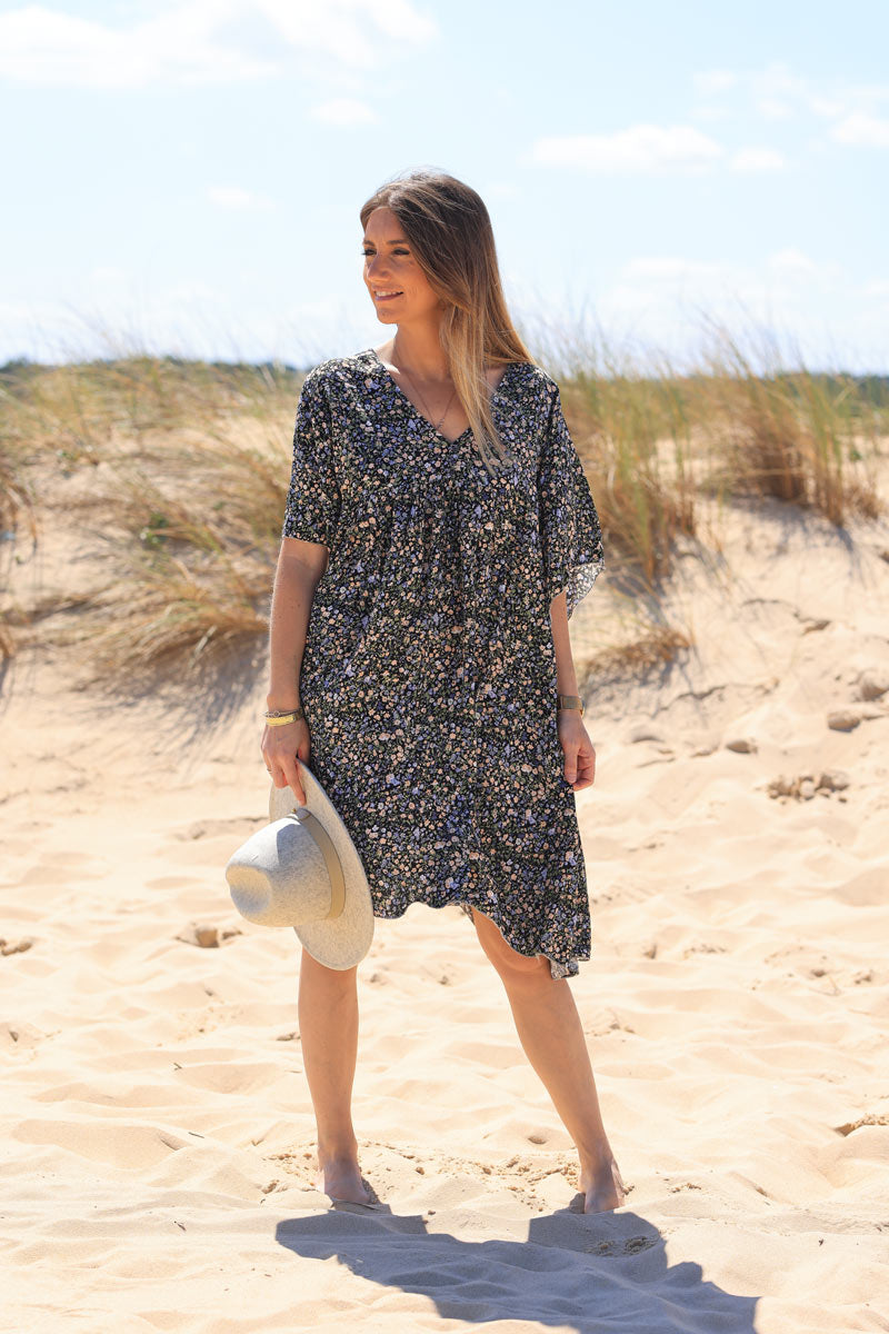 Robe fluide noire imprimé liberty pastel Jeanne
