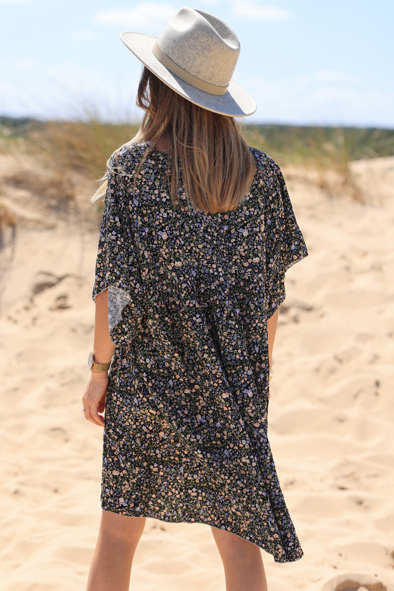 Robe fluide noire imprimé liberty pastel Jeanne