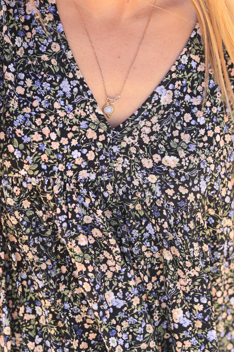 Robe fluide noire imprimé liberty pastel Jeanne