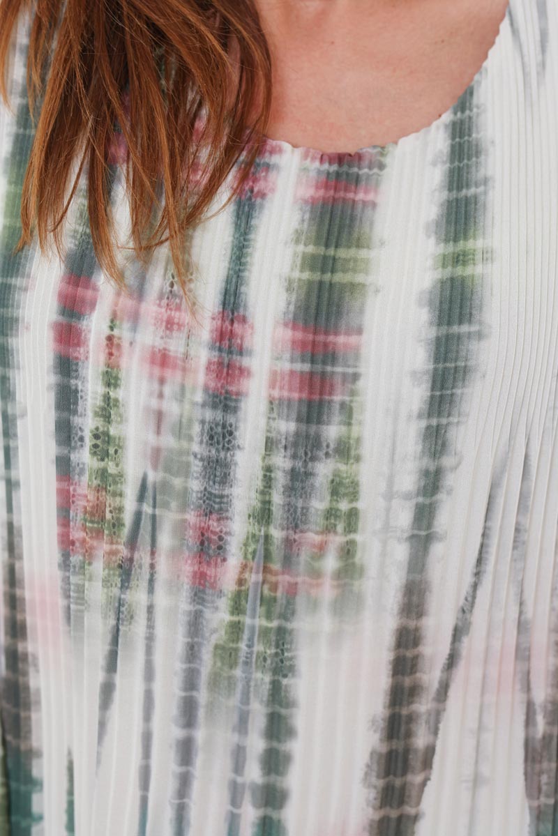 Robe fluide voilage plissee tie and dye croco kaki H002 (1)