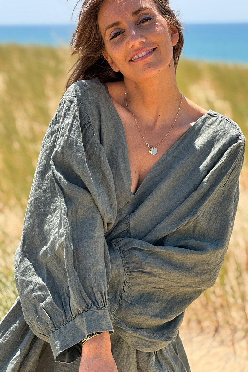 Khaki Linen Babydoll Dress