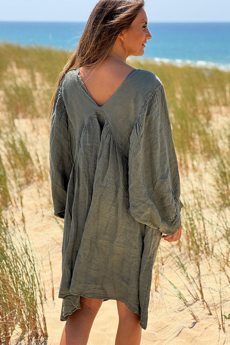 Khaki Linen Babydoll Dress