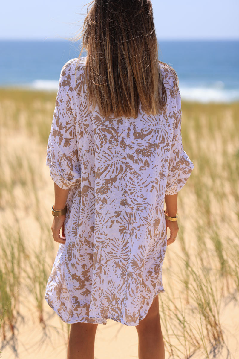 Relaxed fit beige island print cotton dress