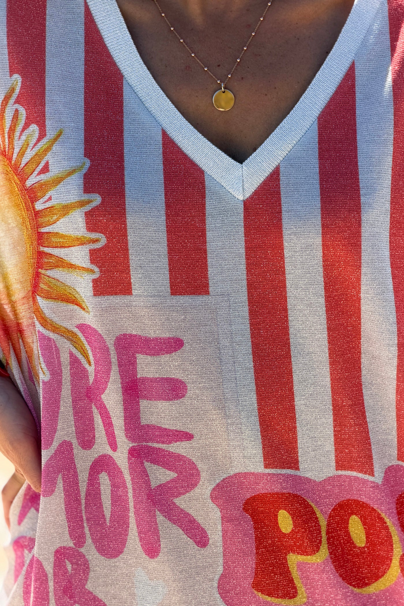 Pink Stripe “Positive Energy” Glitter Knit Beach Dress