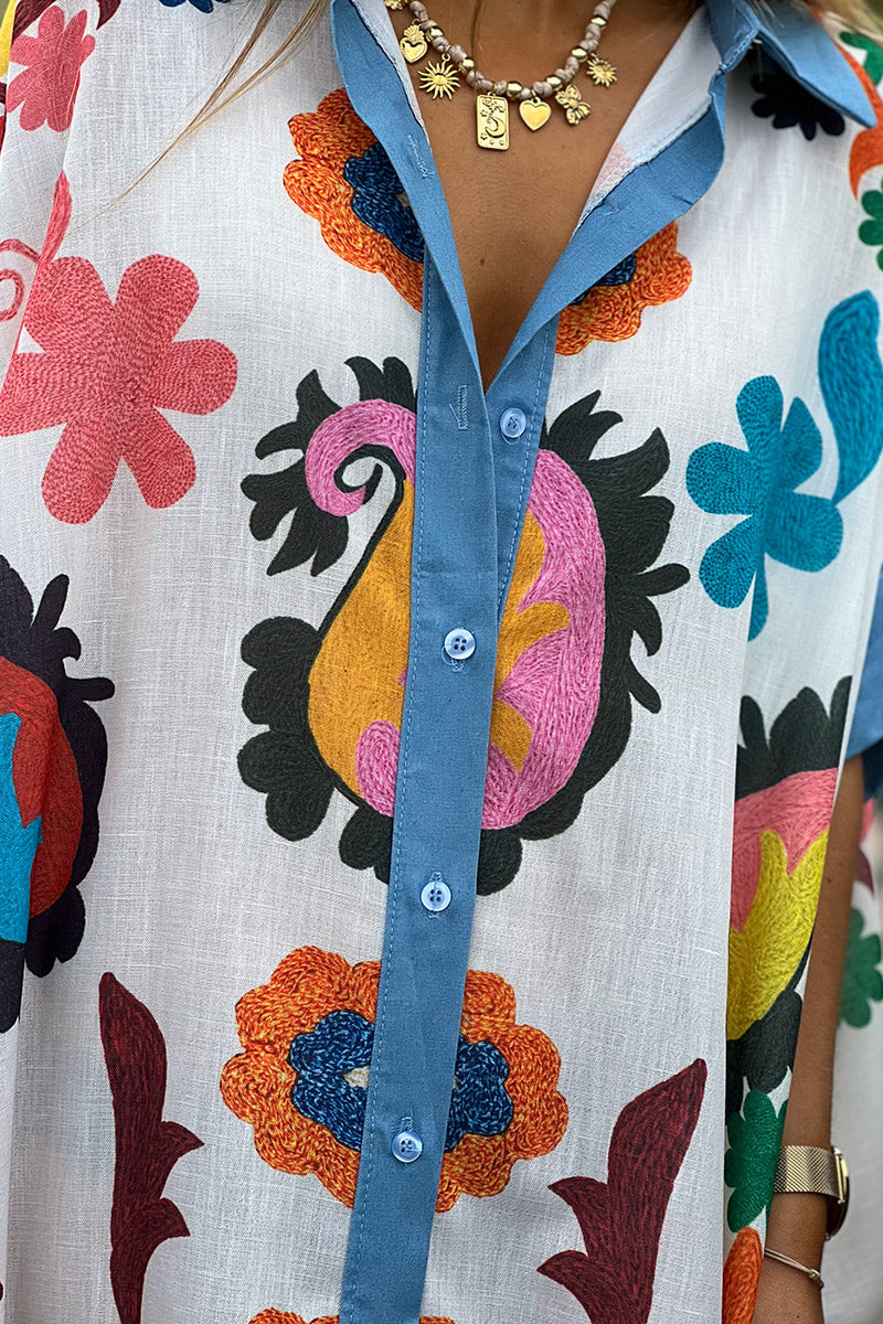 White Floral Traditional Print Maxi Dress
