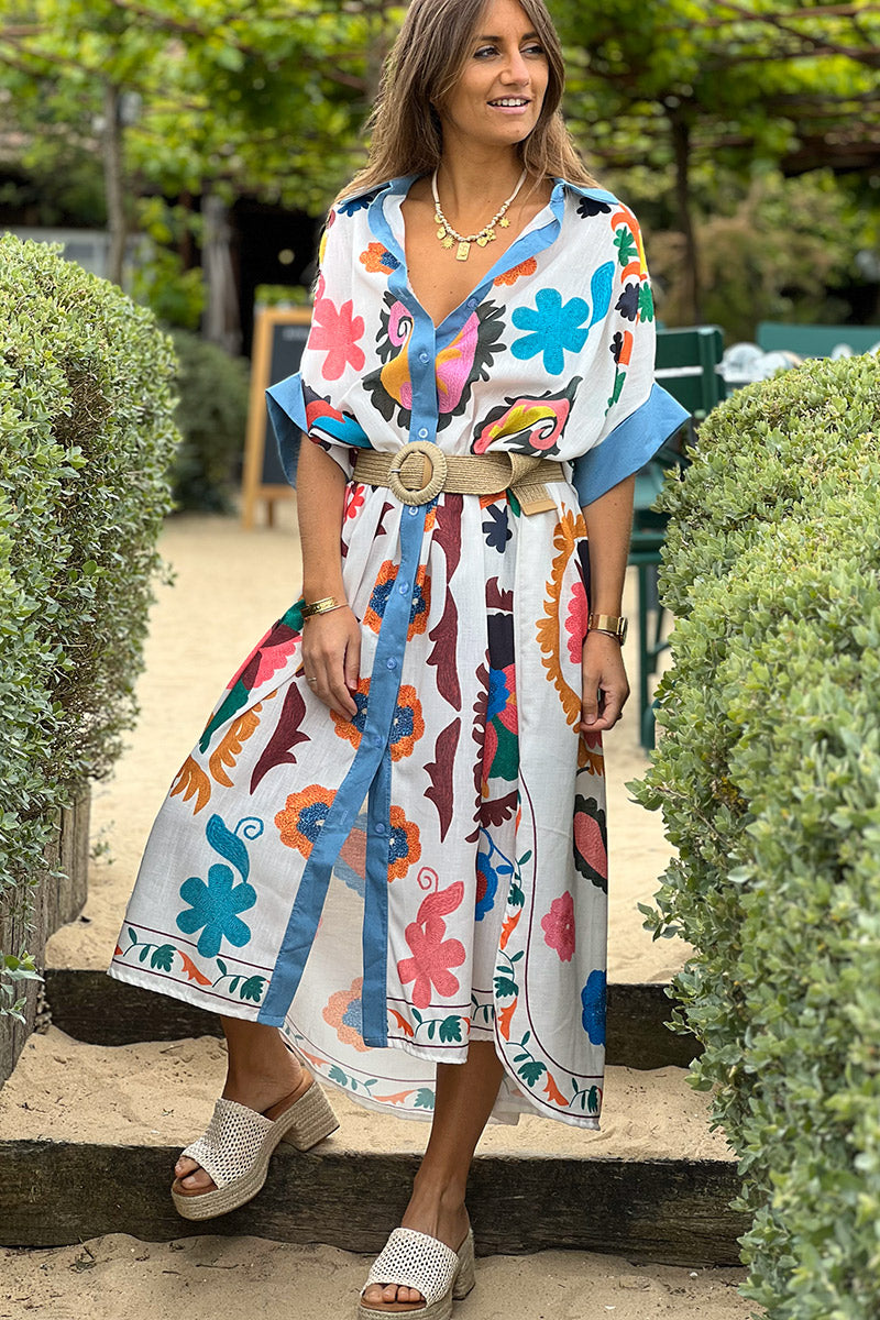 White Floral Traditional Print Maxi Dress