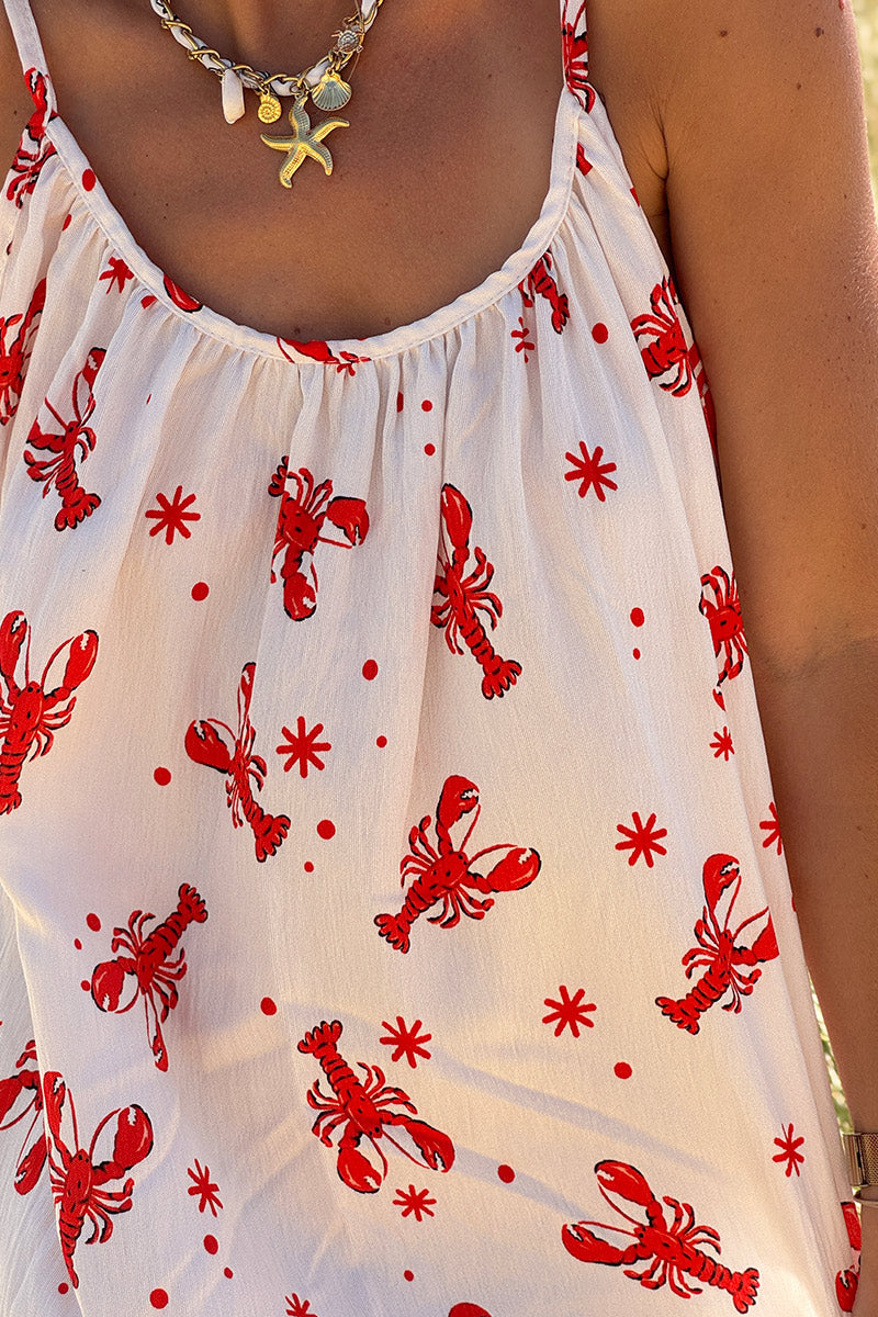 White Lobster Print Maxi Dress