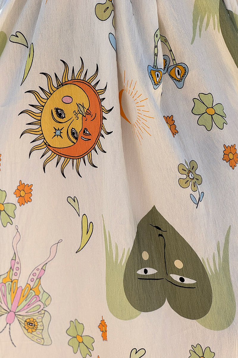 Robe longue à bretelles confort et légère motifs symboles d'été kaki