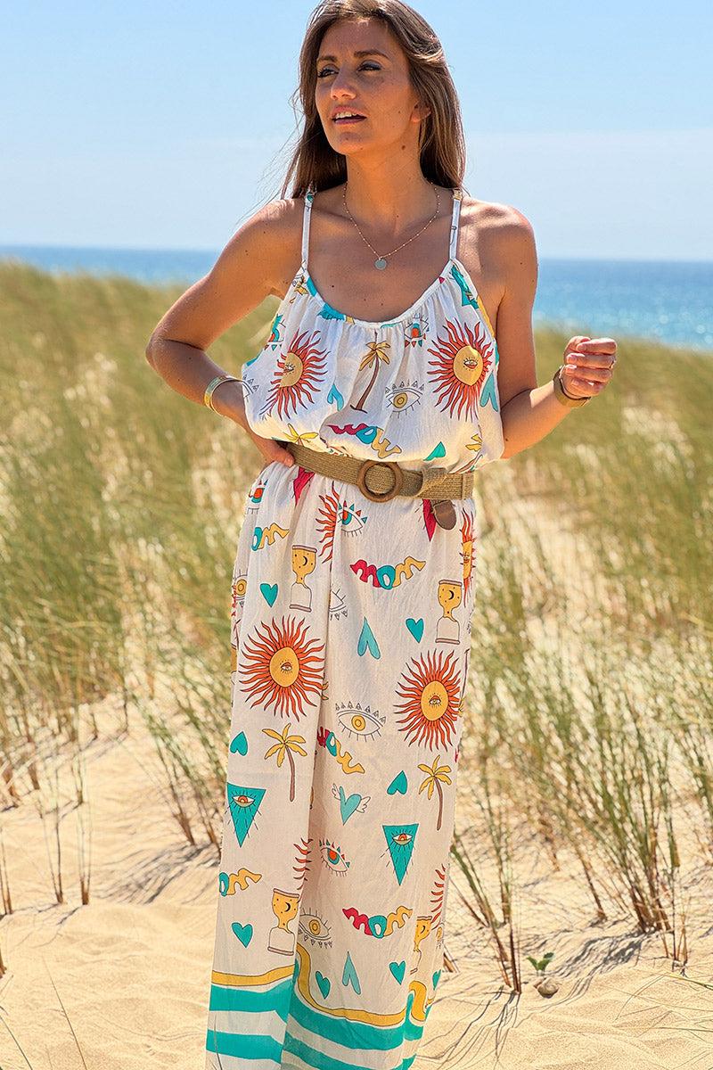 Cream Mystic Summer Print Maxi Dress