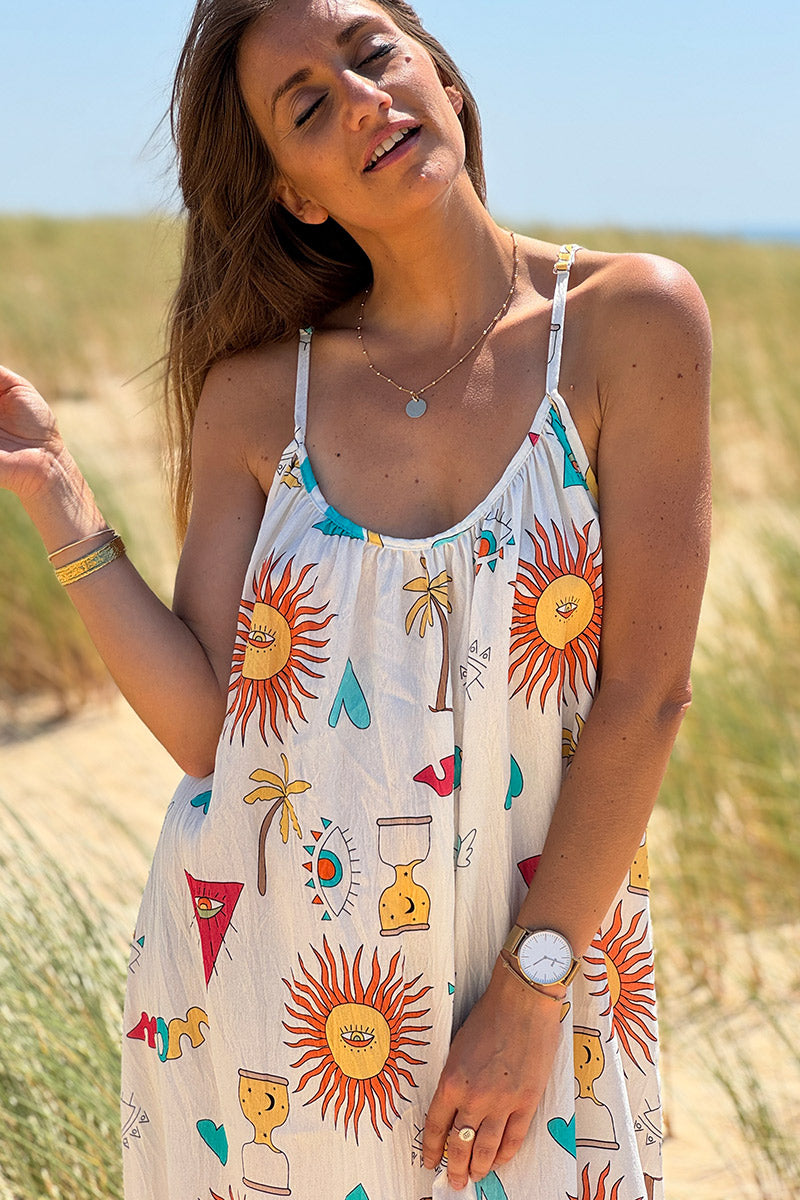 Cream Mystic Summer Print Maxi Dress