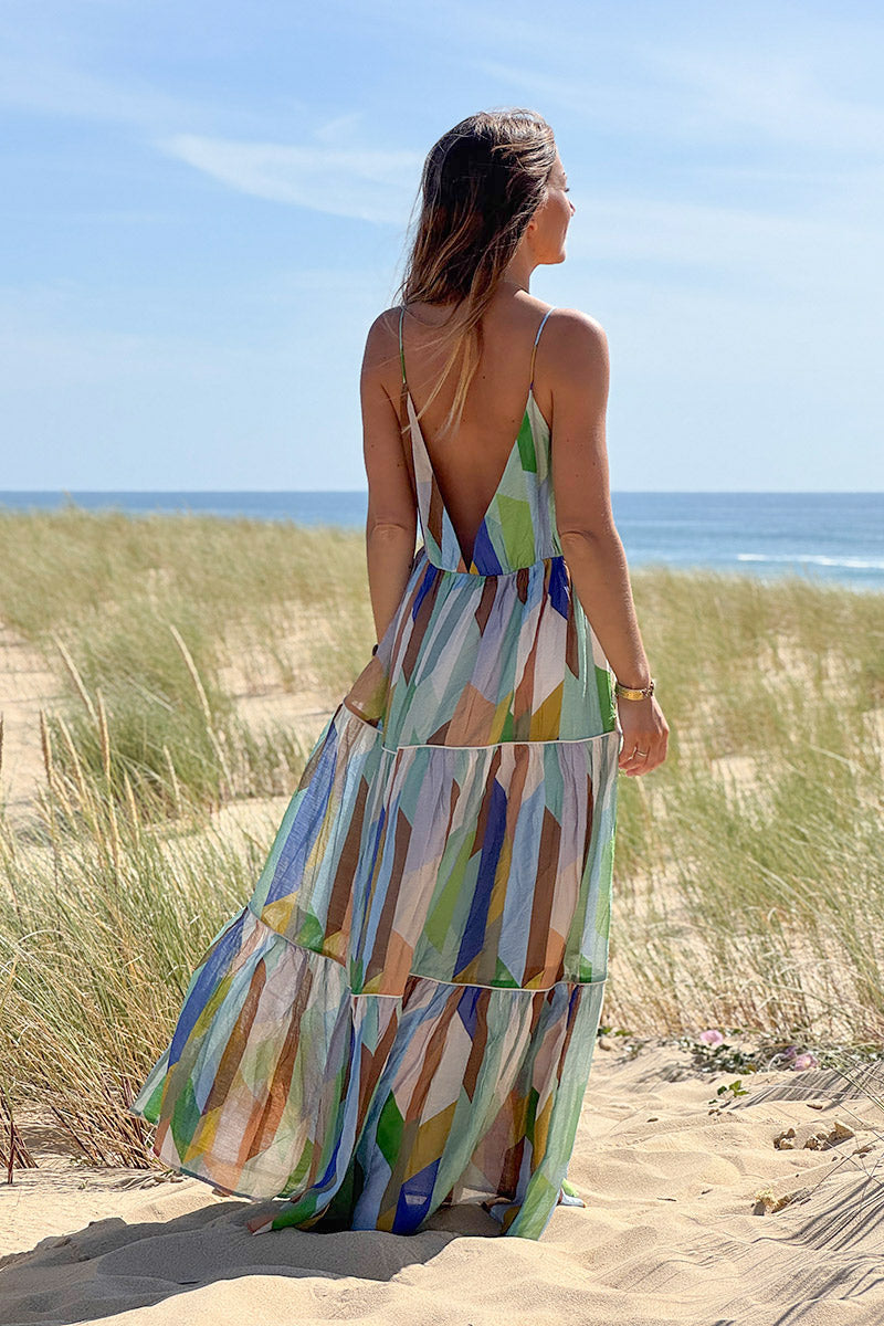 Blue Color Block Maxi Dress